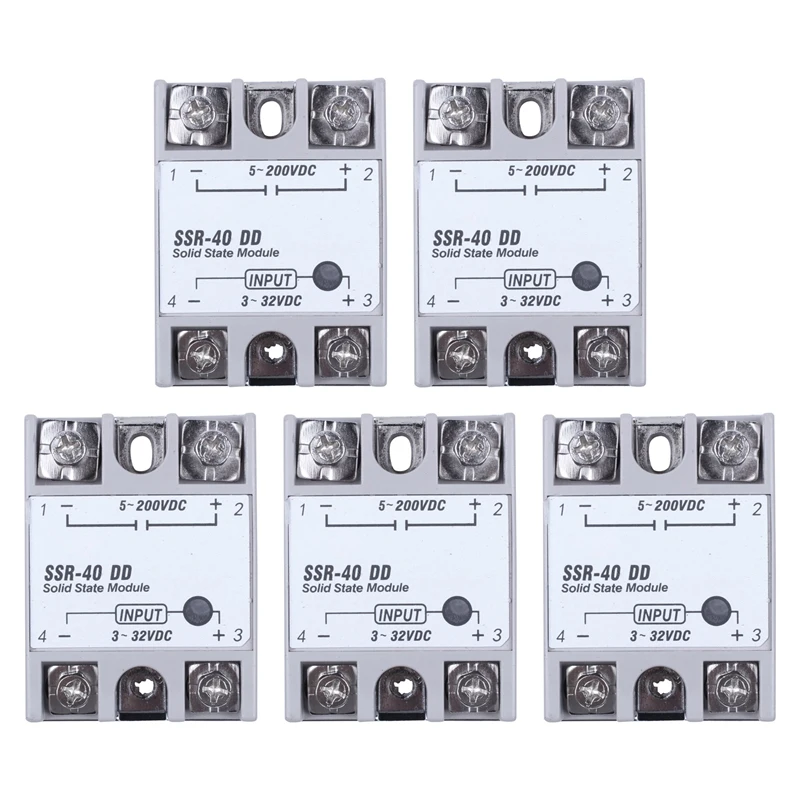 

5X Single Phase Solid State Relay DC-DC SSR-40DD 40A DC3-32V DC5-60V White+Silver