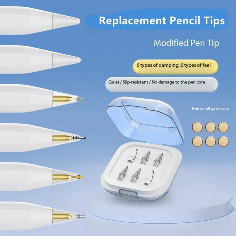 Сменные насадки для карандашей 6 в 1 для Apple Pencil Pro/2nd Gen/1st Gen/USB-C, улучшенные насадки для ручек iPad с футляром для хранения
