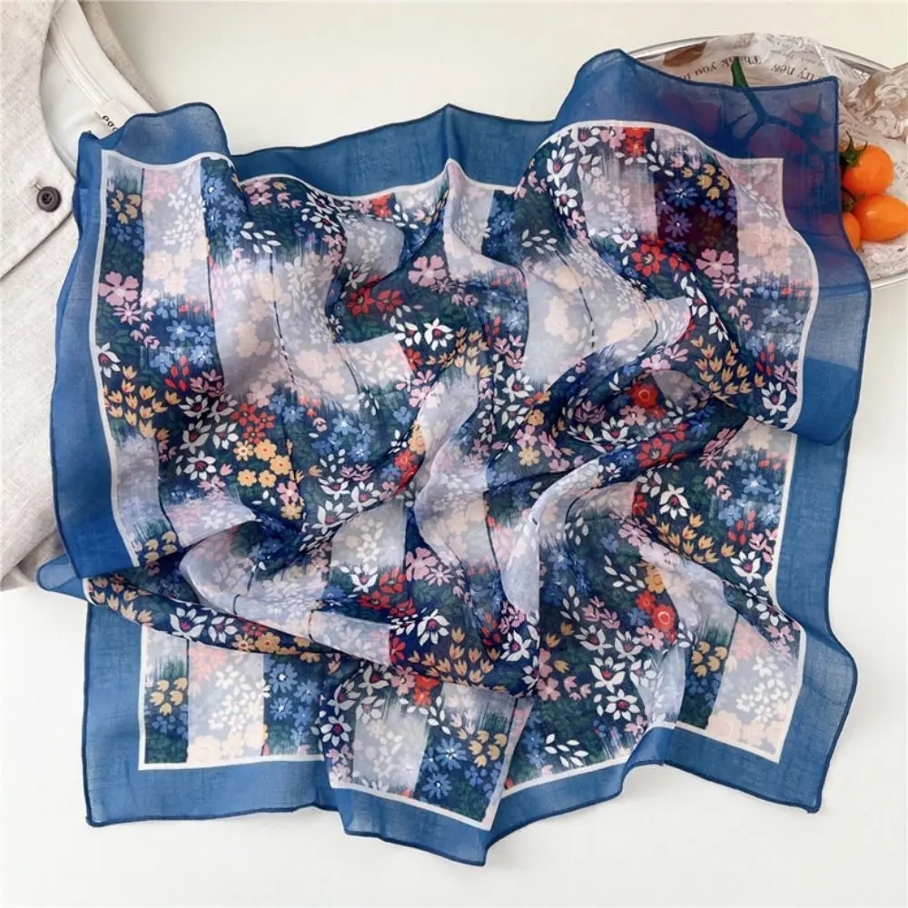 Simple Cashew Small Square Scarf Floral Blue White Printed Silk Scarf Headband Scarf Hair Band Cotton Linen Print Scarves Female view 5