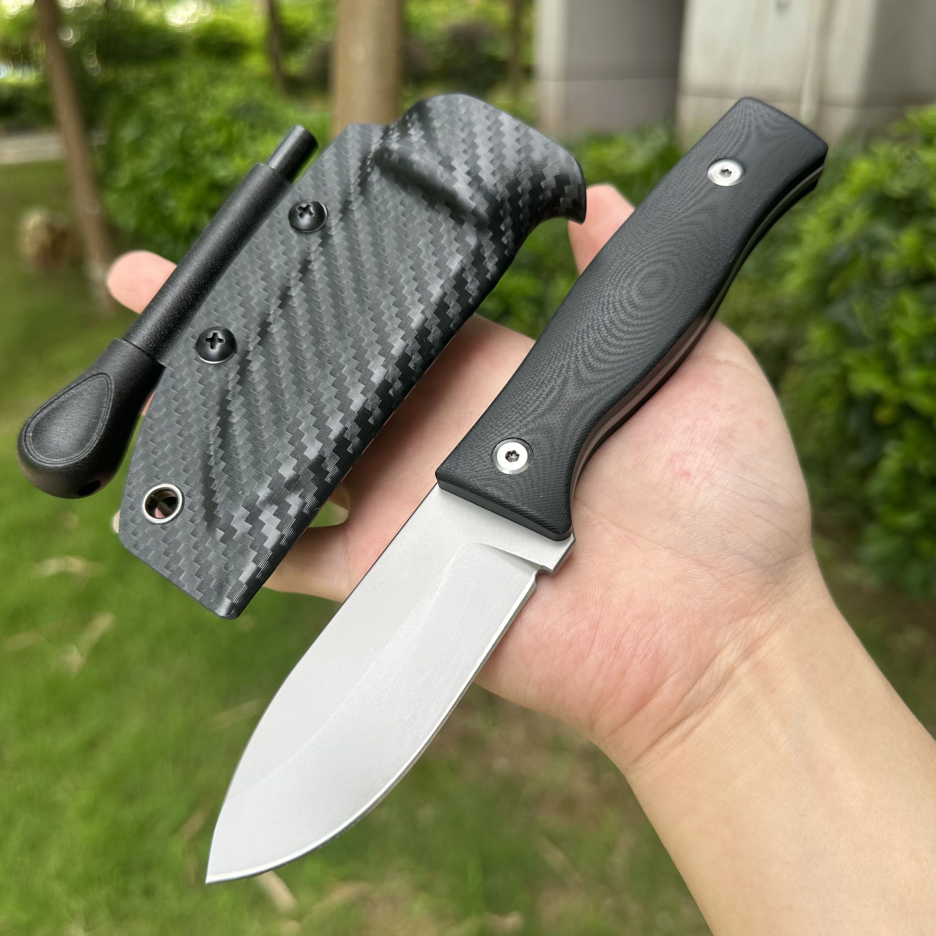 

Steel Rose JG045 Real DC53 Steel Fixed Blade Knife G10 Handle Carbon Fiber Sheath Fire Stick For Hunting Outdoor Fishing Gift
