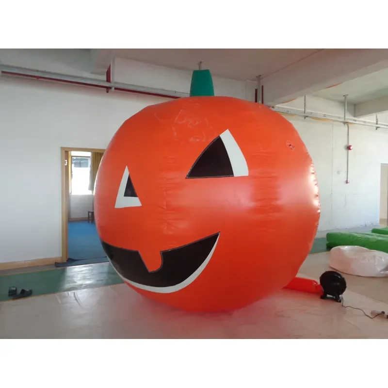 Halloween Inflatable Giant Round Pumpkin Balloon Orange Green Stem Smiling Face for Outdoor Yard Decoration Party Event