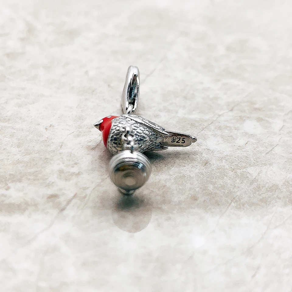 Red Robin Bird Dangle Charm For Women 925 Sterling Silver Cute