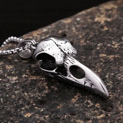 Vintage Nordic Odin Crow Skull Pendant Necklace for Men Stainless Steel Raven Skull Necklaces Pagan Amulet Jewelry Droshipping