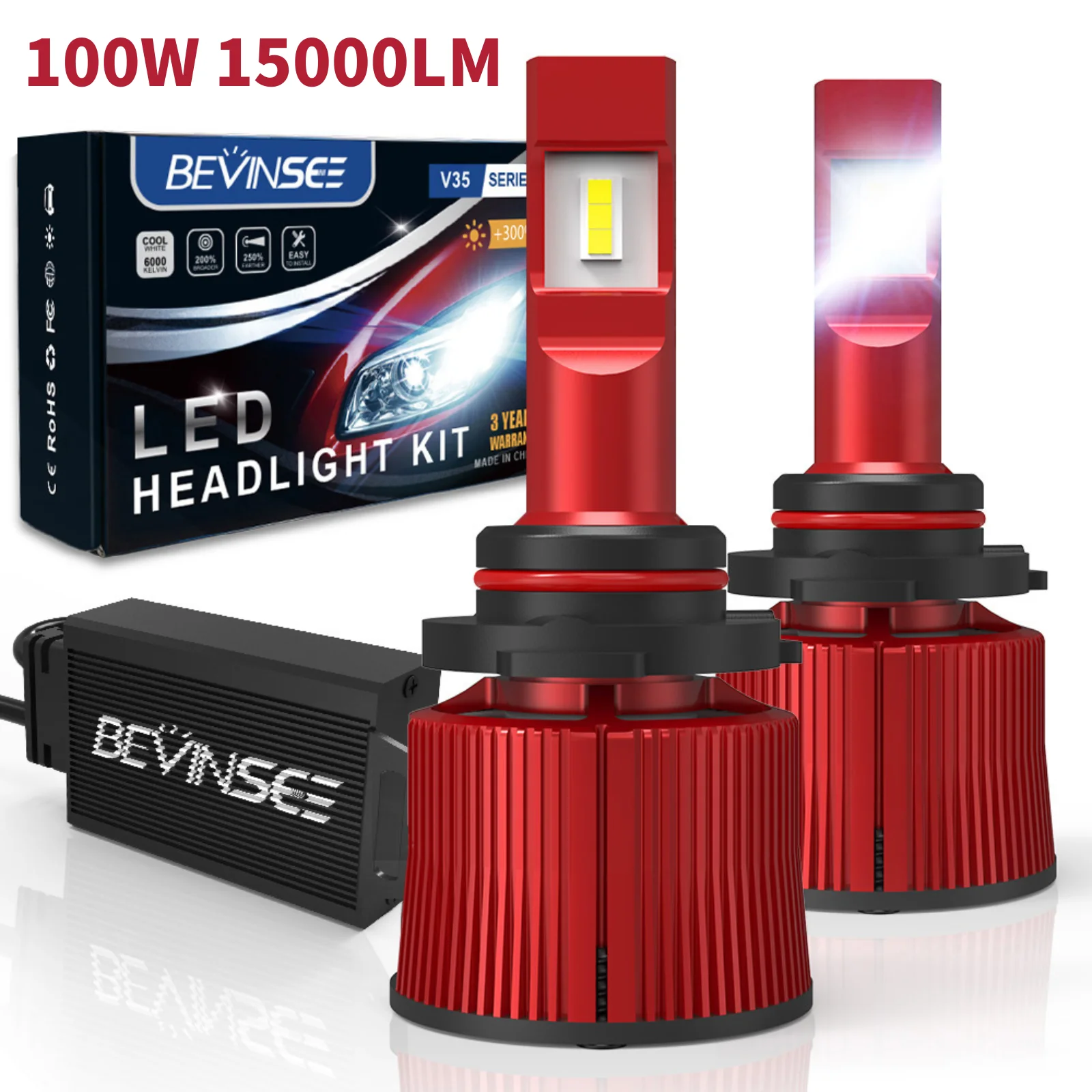 

BEVINSEE 100W 15000LM 9005 HB3 LED CANBUS No Error Powerful Headlight Bulbs 9006 HB4 9012 HIR2 LED Fog Lamp for Cars 6000K 12V