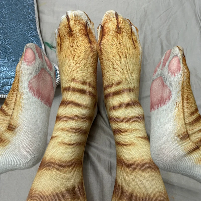 

Cute 3D Animal Print Paw Socks Creative Funny Cat Dog Tiger Paw Mid-tube Stockings for Women Men Novelty Casual Hosiery 2025 New