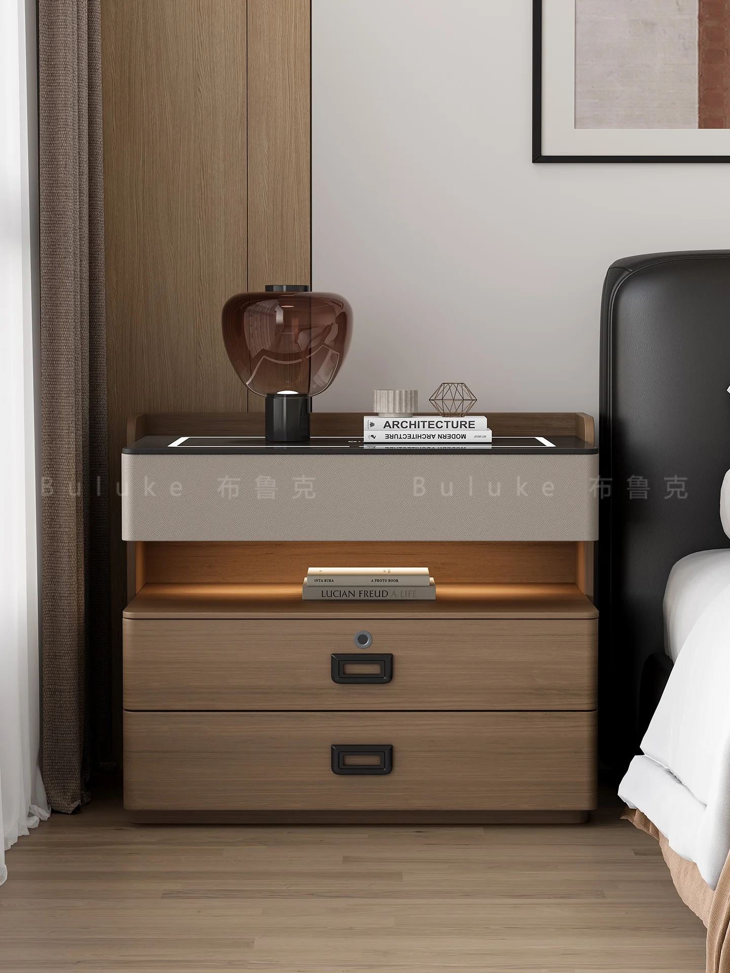 

Bedside table Simple modern home bedroom Multifunctional bedside locker Walnut pattern cabinet