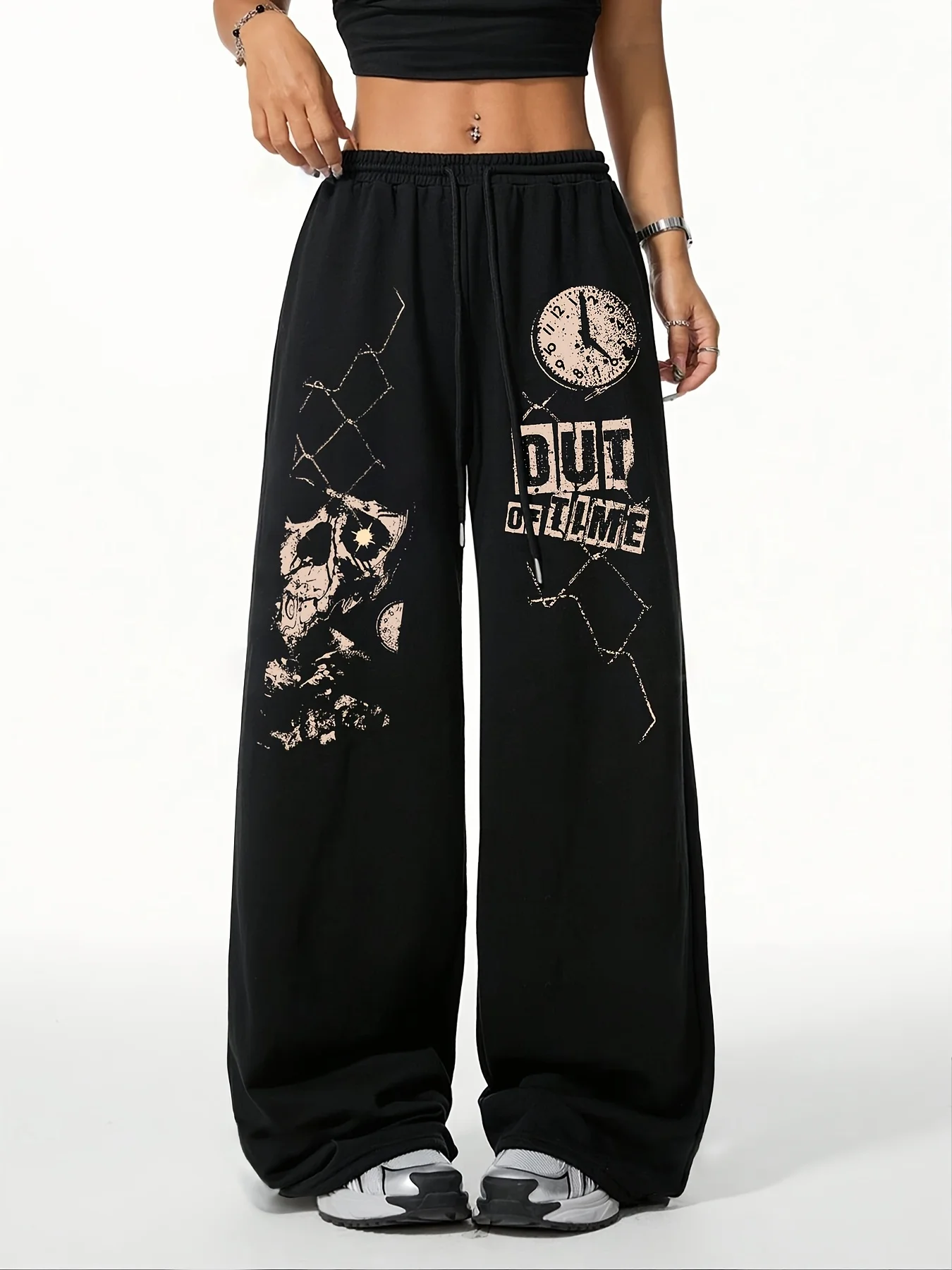 

Retro Printed Casual Straight-leg Knitted Fabric Sportswear Pants for Spring and Autumn, Machine Wash, Adult Size