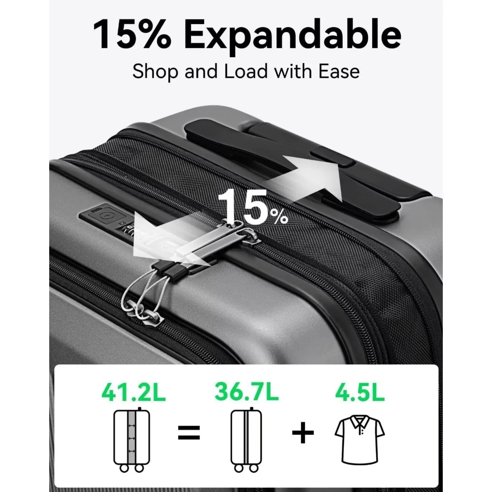 LUGGEX Carry on Luggage 22x14x9 Airline Approved, PC Hard Shell Suitcase with Front Pocket, Expandable Luggage