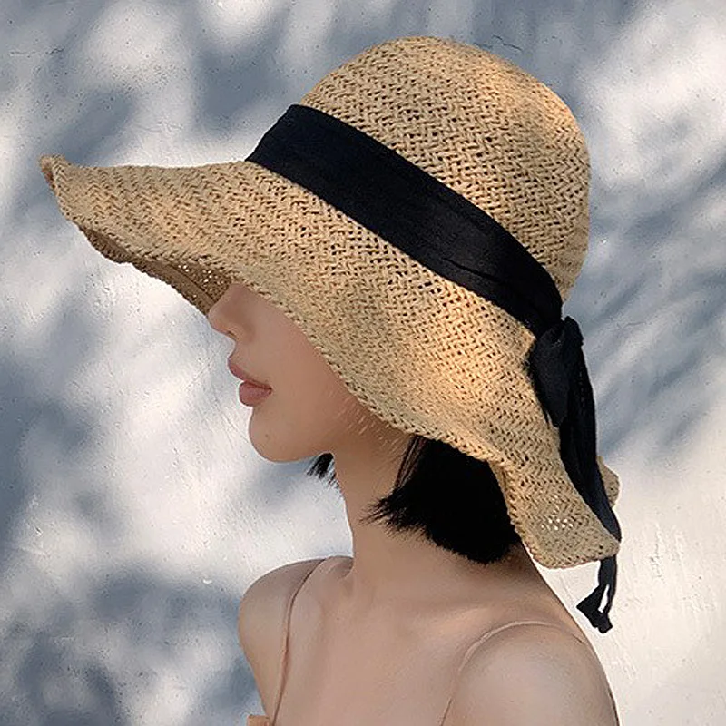New Summer Straw Hat for Women, Stylish Sun Protection Slim Face Beach Cap, UV Block Sun Hat Wholesale