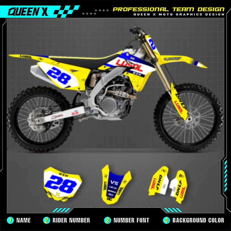 

QUEEN X MOTO индивидуальный командный мотоциклетный графический фон-наклейка, комплект наклеек для SUZUKI RMZ250 2010 2011 2012 2013-2018 250CC 005