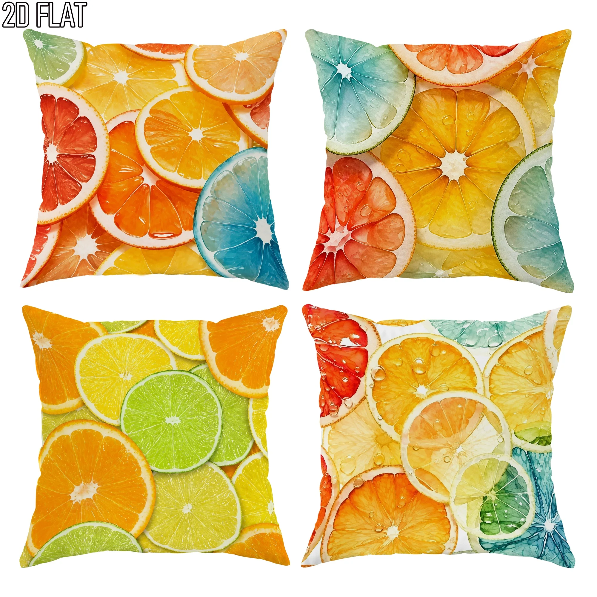 Bright Watercolor Citrus Slice Print Pillowcase Cushion Cover Tropical Summer Accent Home Decor Bedding Textiles