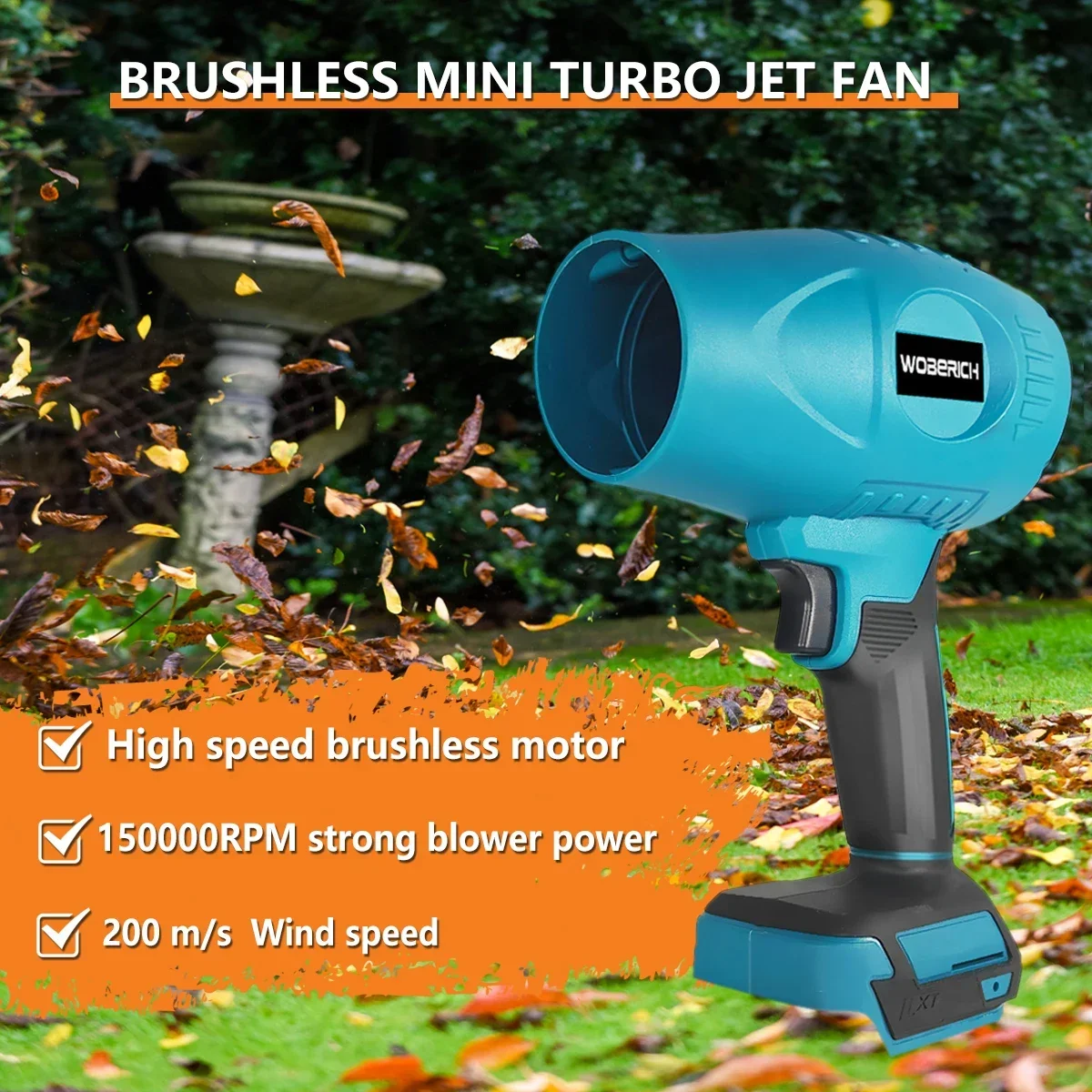 Brushless Electric Blower Turbo Jet Fan 200M/S Violent Air Gun Handheld Snow Leaf Dust Blowing Tool for Makita 18V （No battery）