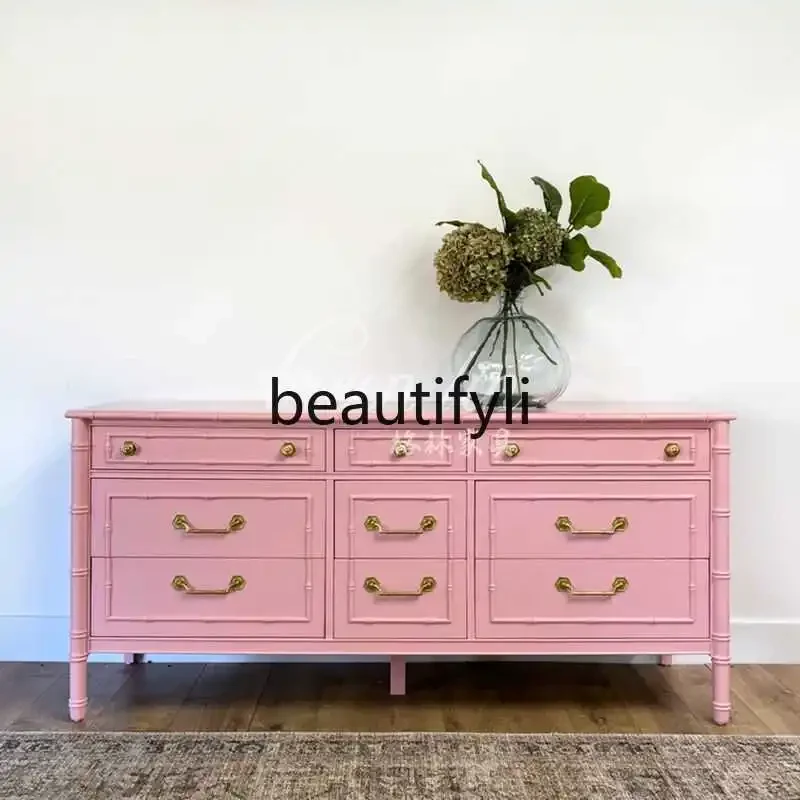 

American rural solid wood chest cabinet storage decorative cabinet retro home locker07A