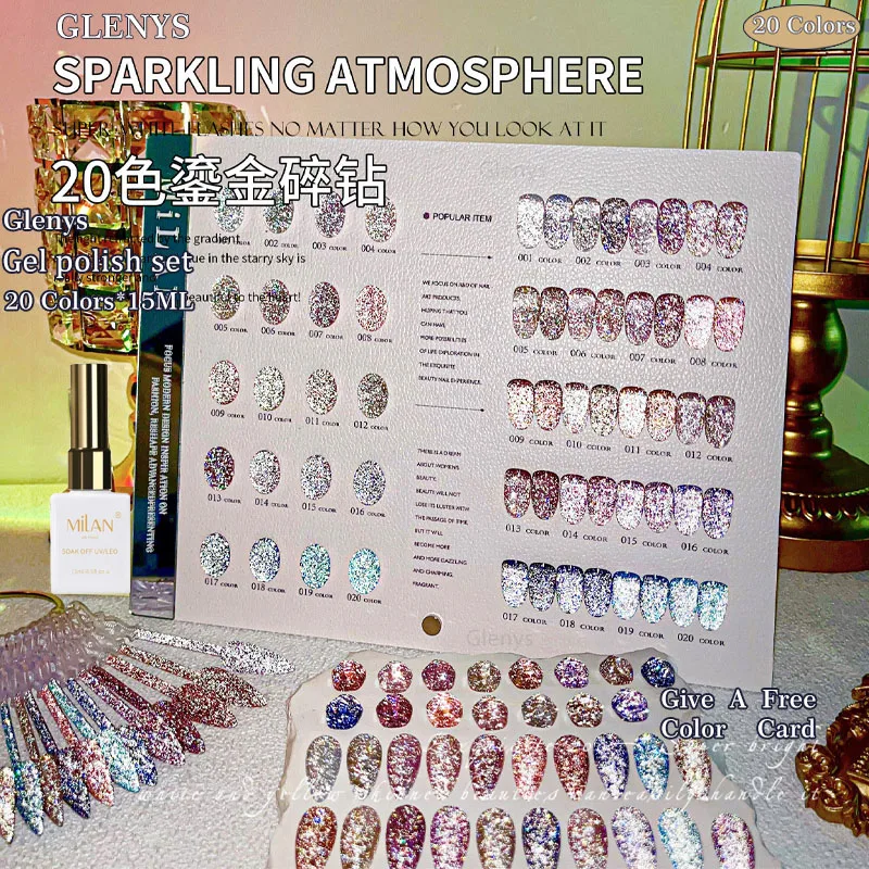 Glenys 20 لون طلاء الأظافر الغراء شعبية شبه دائمة الغمر هلام الأشعة فوق البنفسجية LED صالون الأظافر الفن ورنيش مجموعة 15 مللي