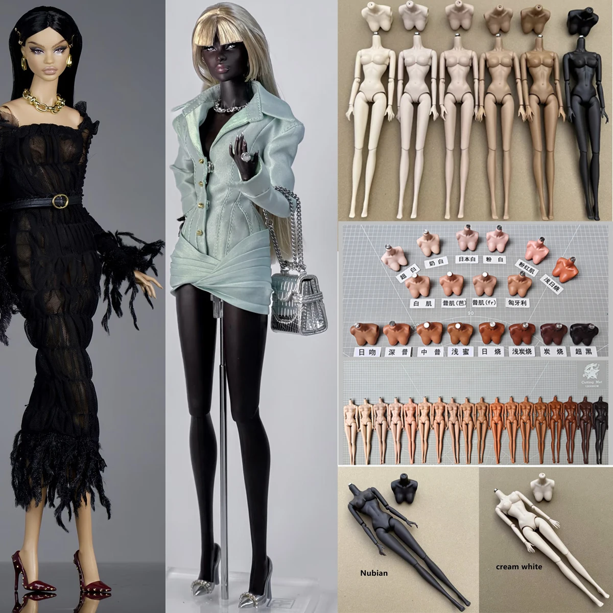 1/6 LULY Supermodel Doll Body 18 Skin Tone Fashion Replacement Big Boob Ultra-Black Body Part Removable For Babi/IT FR Doll Body