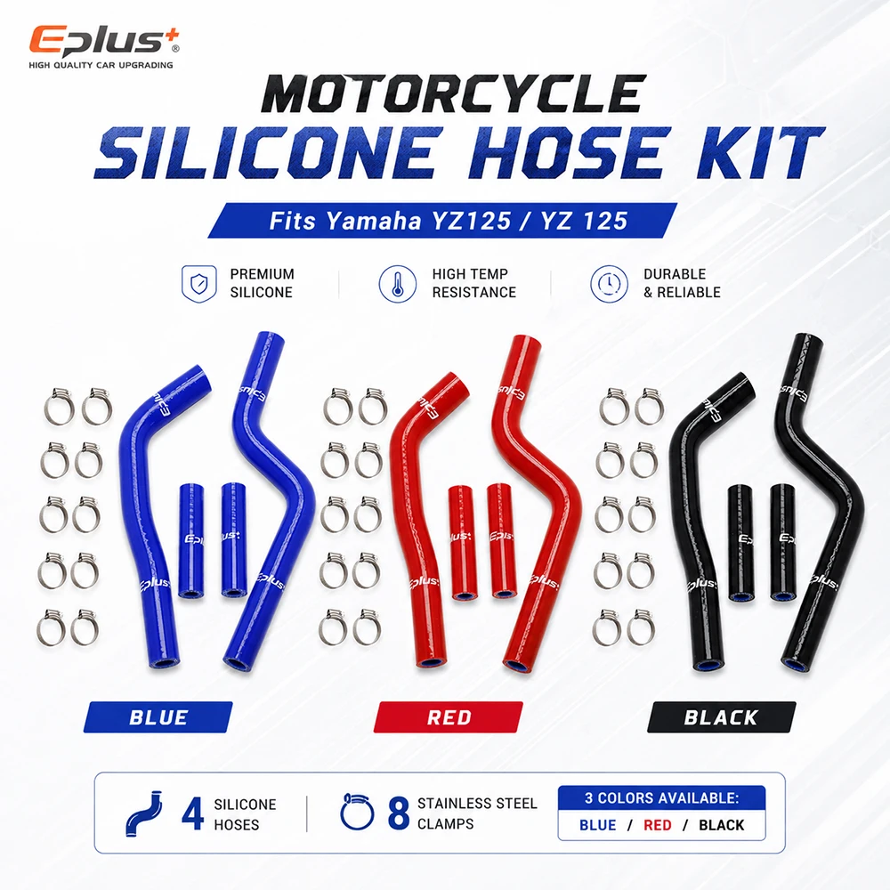 EPLUS 4-Ply Silicone Radiator Coolant Hose Kit for Yamaha YZ125 YZ 125 2002-2022 Motorcycle 3 Colors Available