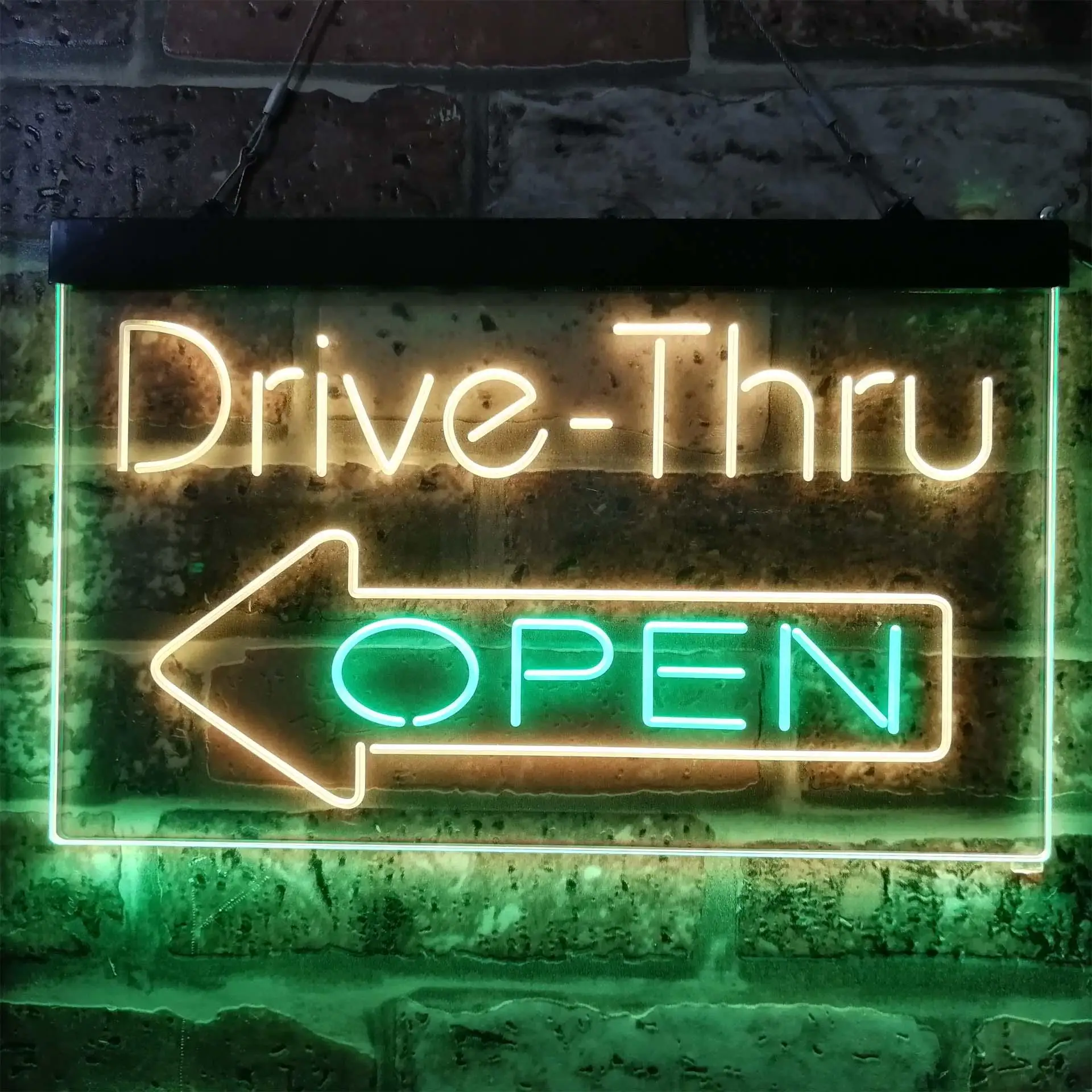 Drive-Thru OPEN. with Direction Arrow Dual Color Led Neon Sign st6-i3827