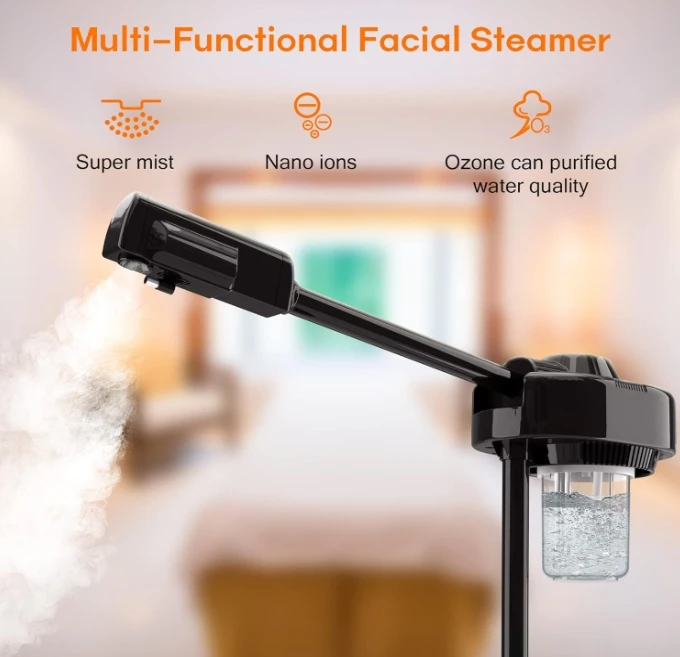 TT Hot Spray Ozone Face Clean Steamer Salon Sauna Vapor Vaporizer Black Facial Steamer With Stand and Wheels Skin Care Machine