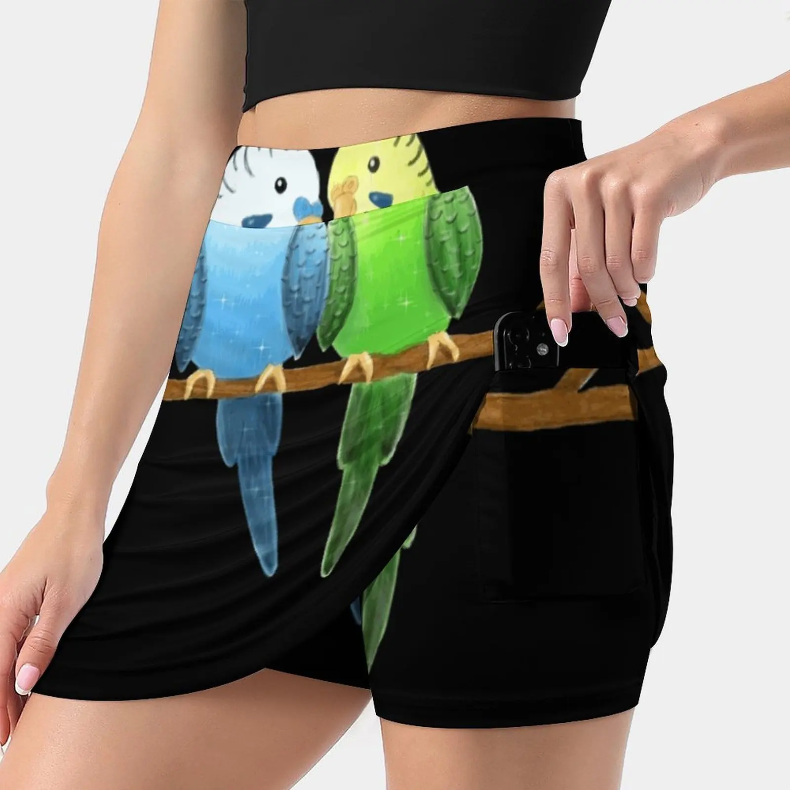 

Budgie Love New Women Skirts Double-Layer Printed Short Dress Mini Sport Skirt Budgie Budgerien Budgerian Parrokeet Parroquet