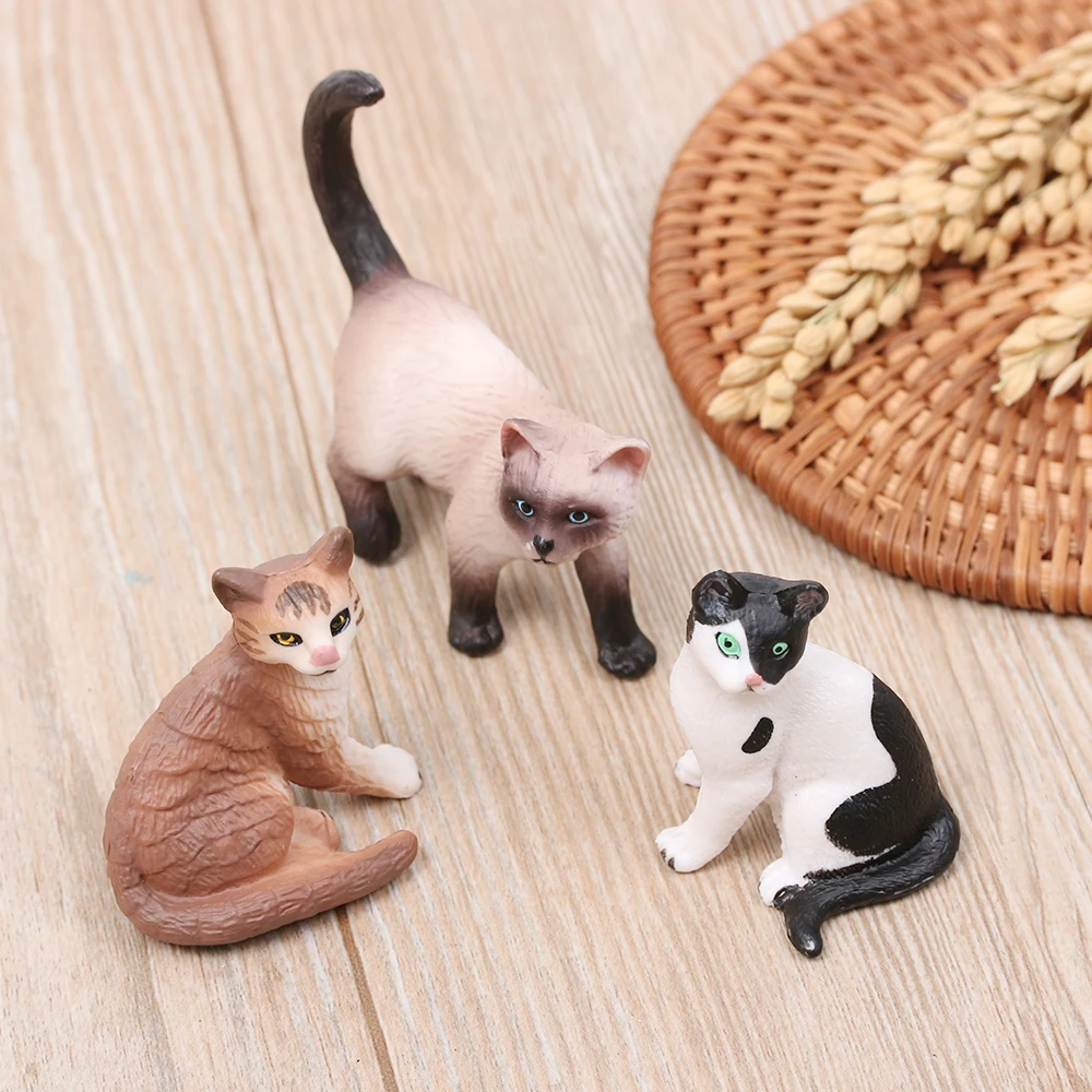 1Pc Neko Figurine Miniature Cat Simulation Animal Mini Pet Model Plastic Toy Doll House Decor Bonsai Ornament Fairy Garden