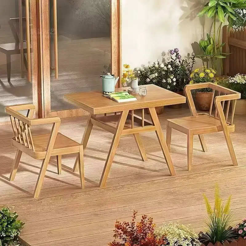 Balcony creative leisure tea table small and chairs three-piece tea small wooden new household one  and two cha