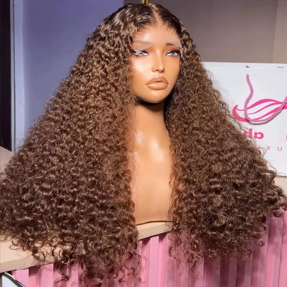 Deep Wave Brazilian Human Hair Chocolate Brown Curly 34 36 Inches 180 Density 13x4 13x6 HD Lace Front Glueless Wigs For Black Women