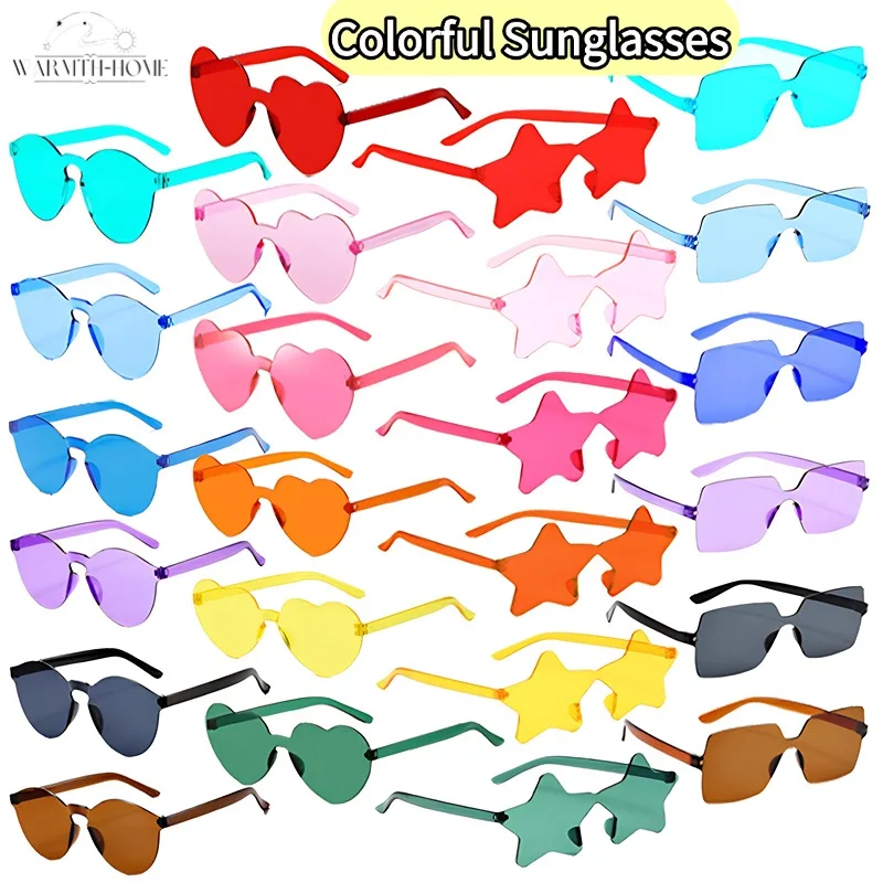

12-80pcs Wedding Heart Sunglasses Party Favors for Guests Gifts Unisex Rimless Colorful Sunglasses Bachelorette Graduation Gifts