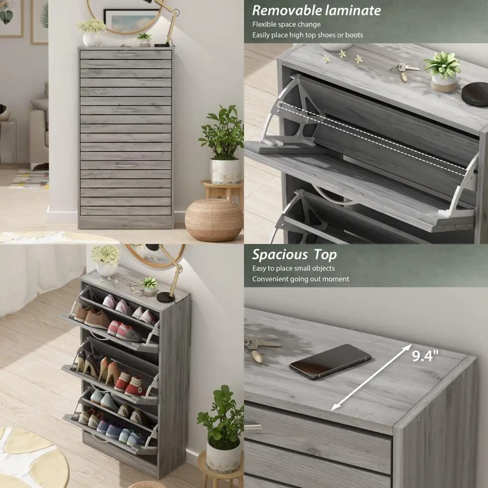 

Wooden Slim Shoe Storage Cabinet with 3 Drawers, Entryway Shoe Organizer, Narrow Rack for Shoes