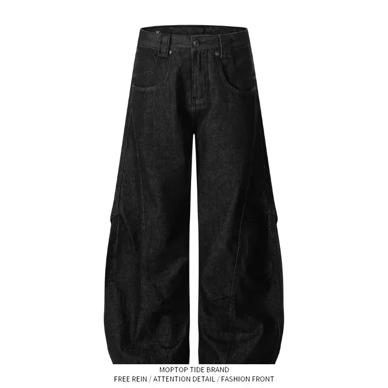 Jeans Americano Retro Preto Original com Corte Largo, Casual e Solto, Para Todas as Estações, Calças Longas para Homens e Mul...