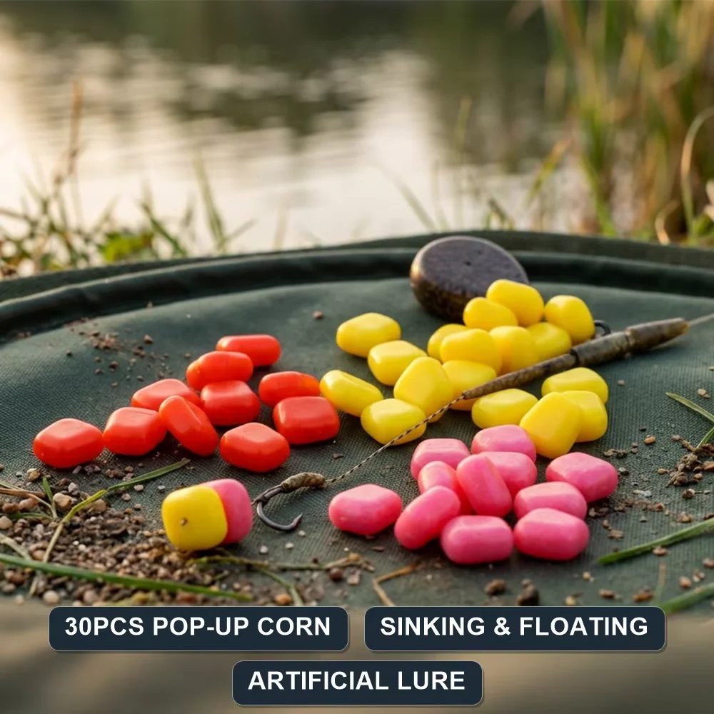 Hirisi 30pcs Carp Fishing Artificial Pop Up Corn Baits, Sinking & Floating Fake Corn Lures for Method Feeder, PVA Rig Tackle