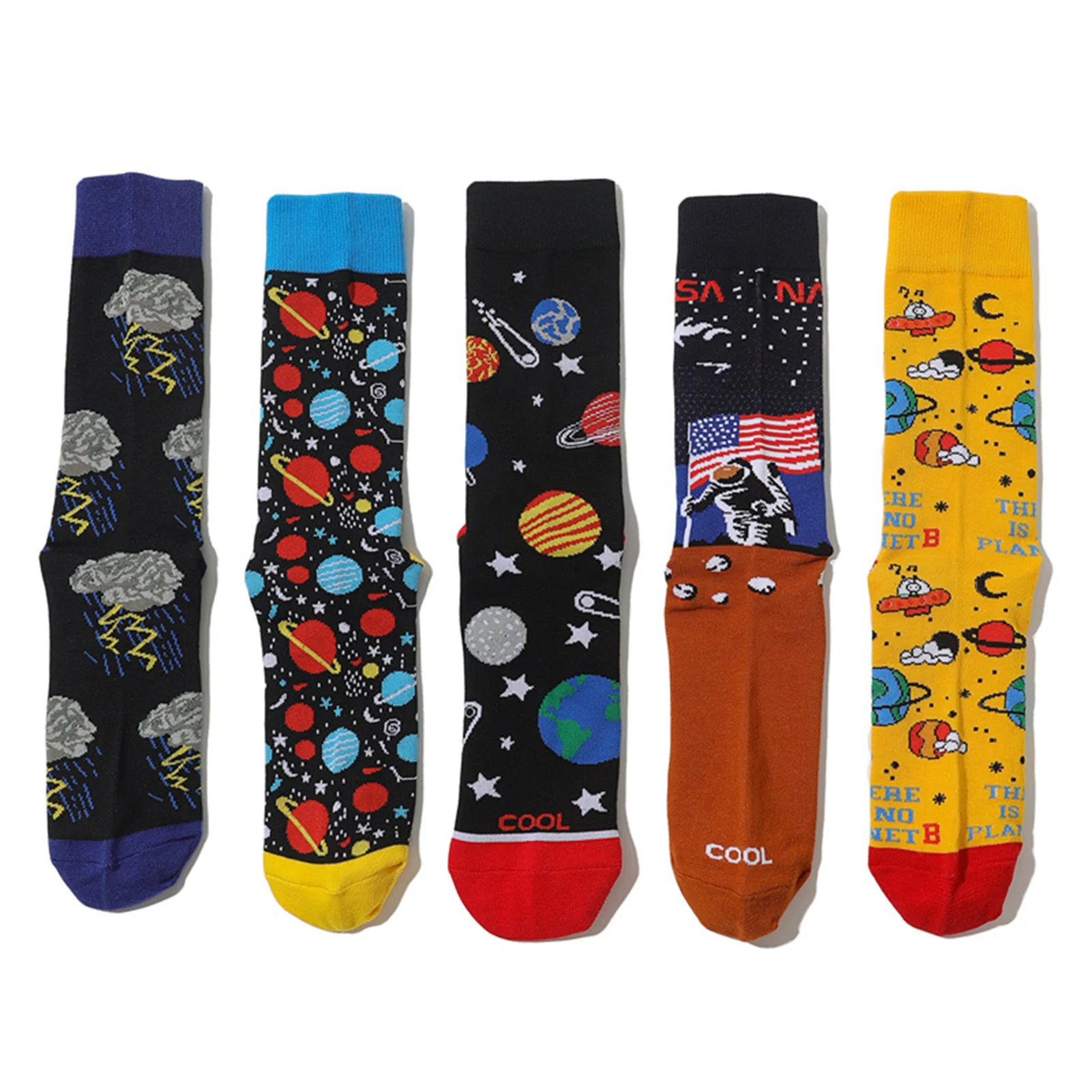 Cartoon Planet Crew Socks Comfortable Fabric Lovely Socks for Birthday Christmas Gift