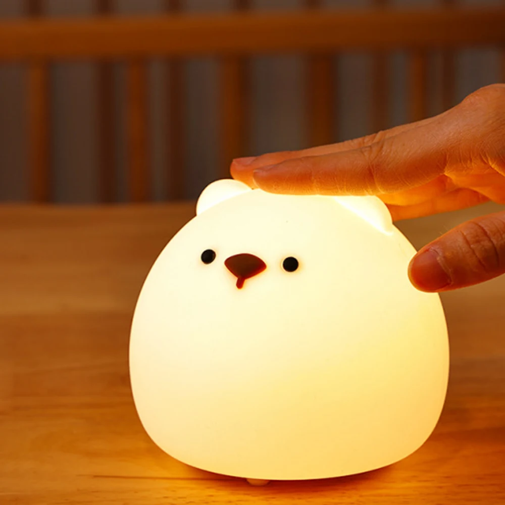 

LED Cute Night Light Silicone Nursery Rechargeable Table Lamp Bedside with Touch Sensor for Bedroom Living Room Pure Funny Lamp