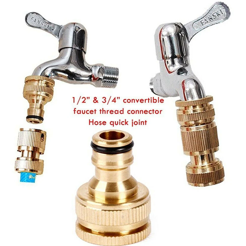 Brass Faucet Tap Connector Mixer Hose Adaptor Quick Connecter 1/2 3/4 Copper Hose Coupling Adapter Garden Watering Fittings Tool