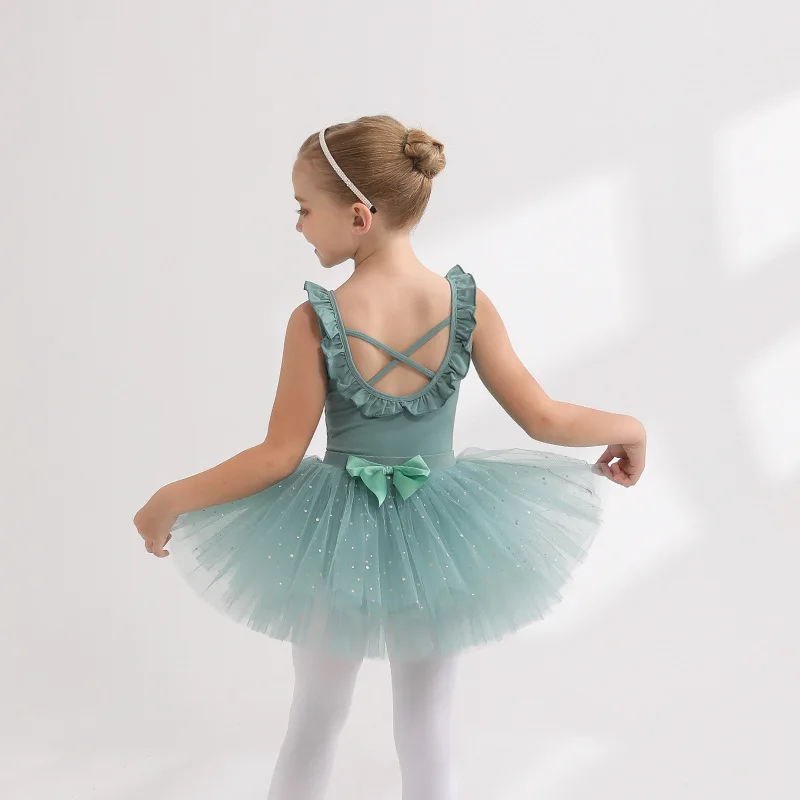 Justaucorps de gymnastique pour enfants filles, vêtements de danse Bailarina, Costume à bretelles, jupe bouffante en maille, vêtements de danse de Ballet, Performance pour enfants