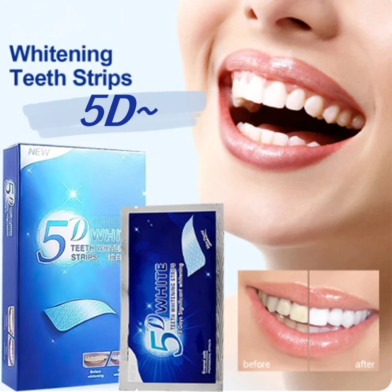 5D Teeth Whitening Strips Remove Yellow Smoke Stains Tooth Dirt Bleaching Tool Clean Tooth Whitener Dental Kit Oral Hygiene Care