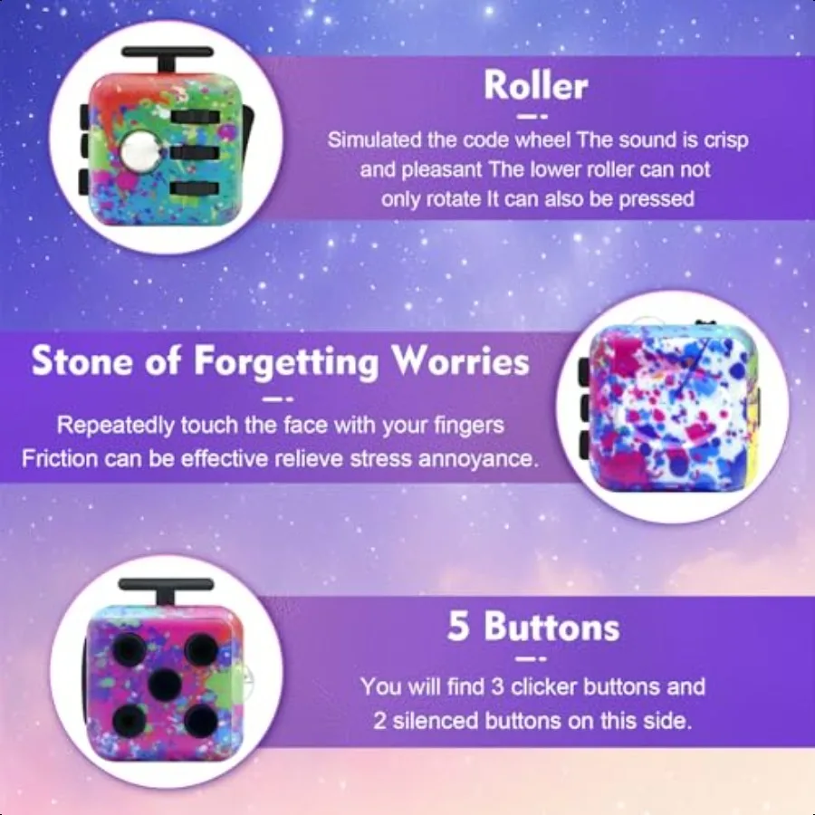 Lollyx Fidget Toy Cube 6 Sided Str Relief Focus Toy per adulti Confezione da 2 Cube Fidget Toys Palmare per adulti Ble Silent Cube Toys