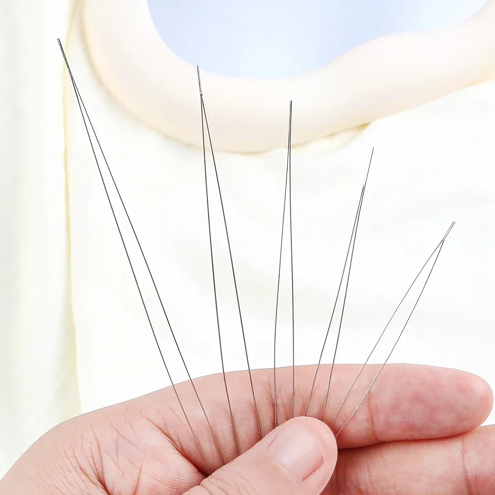 Beaded Needle Big Eye Curved Open Long DIY String Cord Jewelry Making Tools Metal Pins 2Pcs Sewing Needles