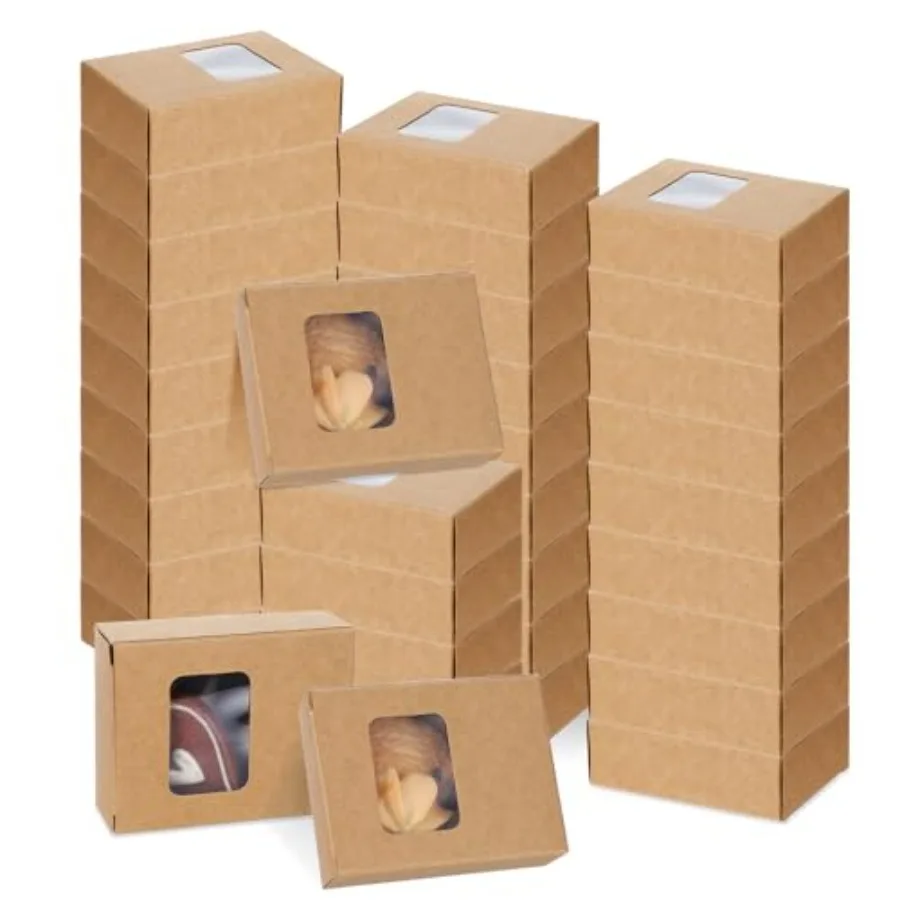 

150 Pcs Soap Packaging Boxes with Window, Homemade Soap Packaging Supplies, Small Brown Paper Gift Boxes for Homemade Candy, Co