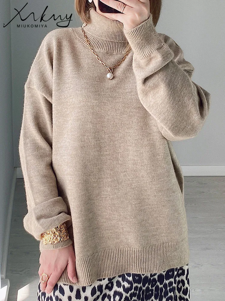 Autumn Oversized Sweater Turtleneck Women Thick Warm Pink Pullovers For Ladies Loose Knitwear Women\'s Sweaters Winter 2024