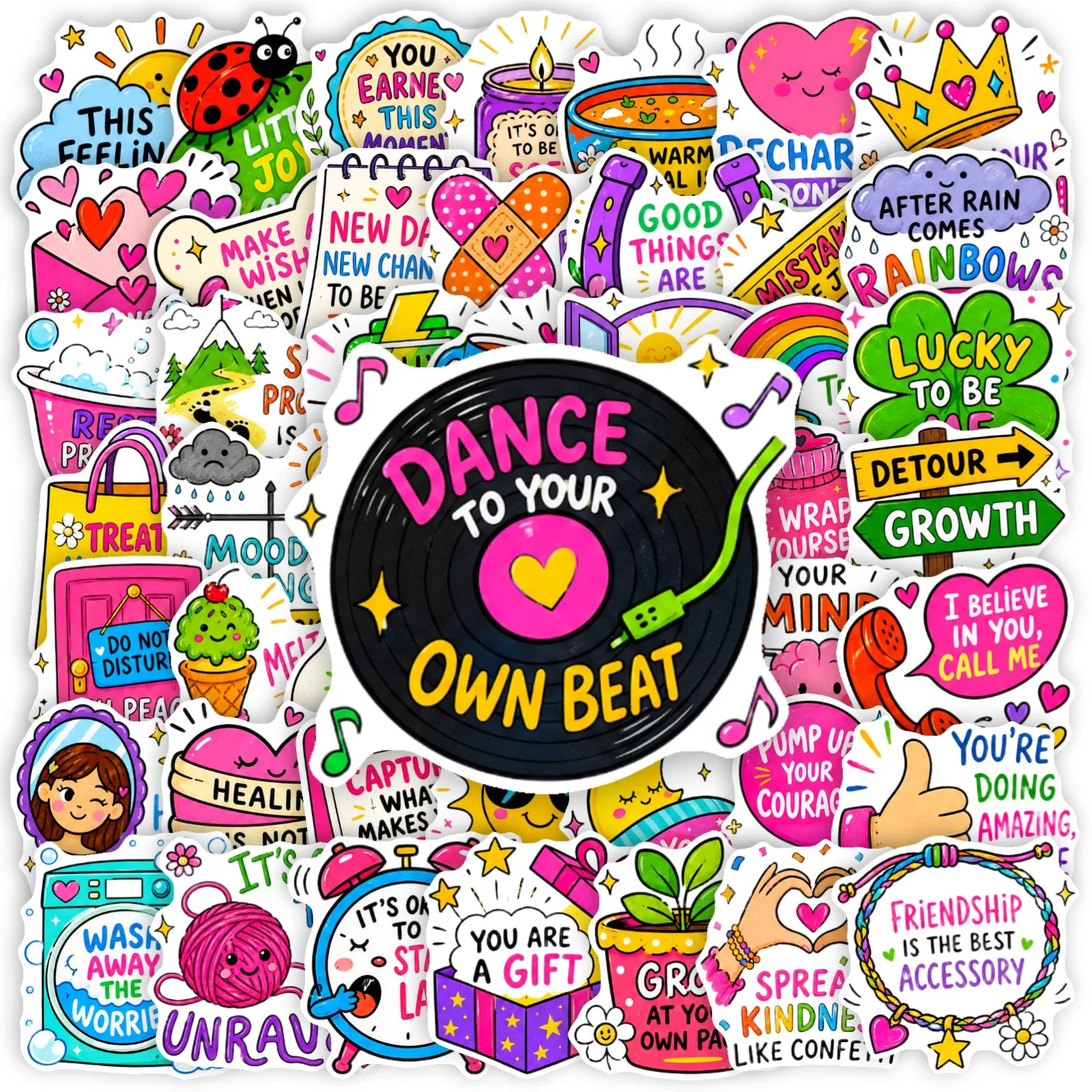 50Pcs Motivational Healing Stickers Creative Text Waterproof Decorative Decals for Phone Case Skateboard Cup