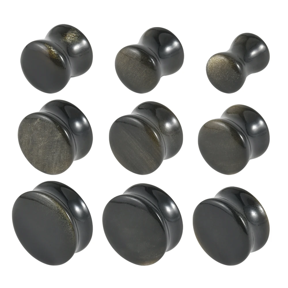 2Pcs Solid Obsidian Stone Double Ear Plugs Transparent Tunnel Gauge Ear Stretching Piercing Expander Jewelry 6-25mm