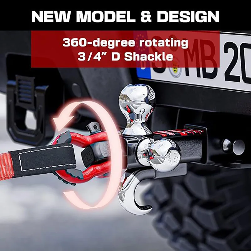 Trailer Hitch Ball Tri Ball Hitch with Hook Rotatable Tow Shackle Fits 2-in Receiver with 1-7/8 2-in 2-5/16-in Truck Hitch Ball