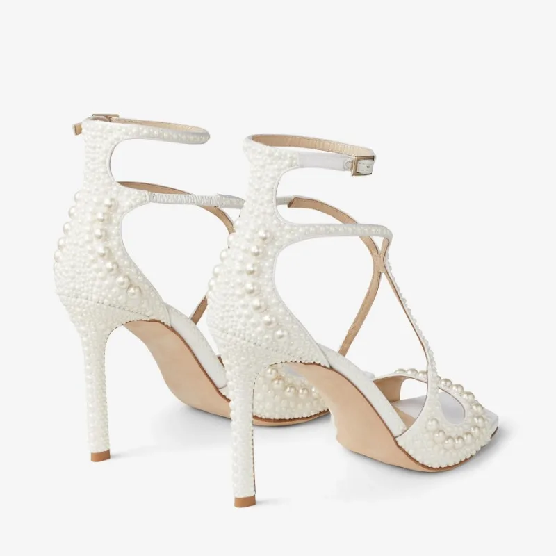 Square Headed Fish Mouth Sexy Pearl Strap Sandals New European  American Summer Women's Pearl Wedding Bride High Heels Shose 45 image 5