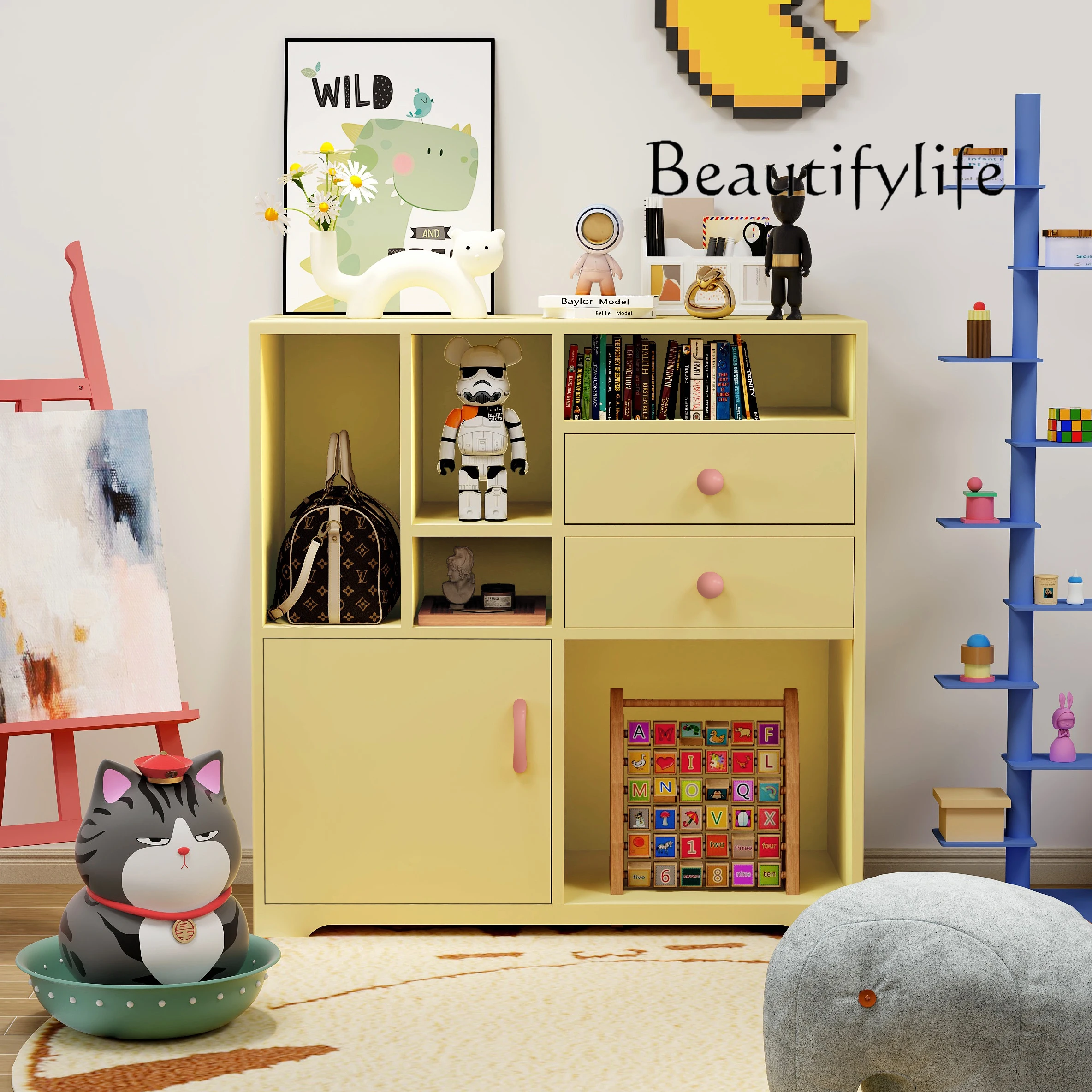 Toy storage cabinet Household living room locker Sub-bookshelf storage Multi-layer color designer