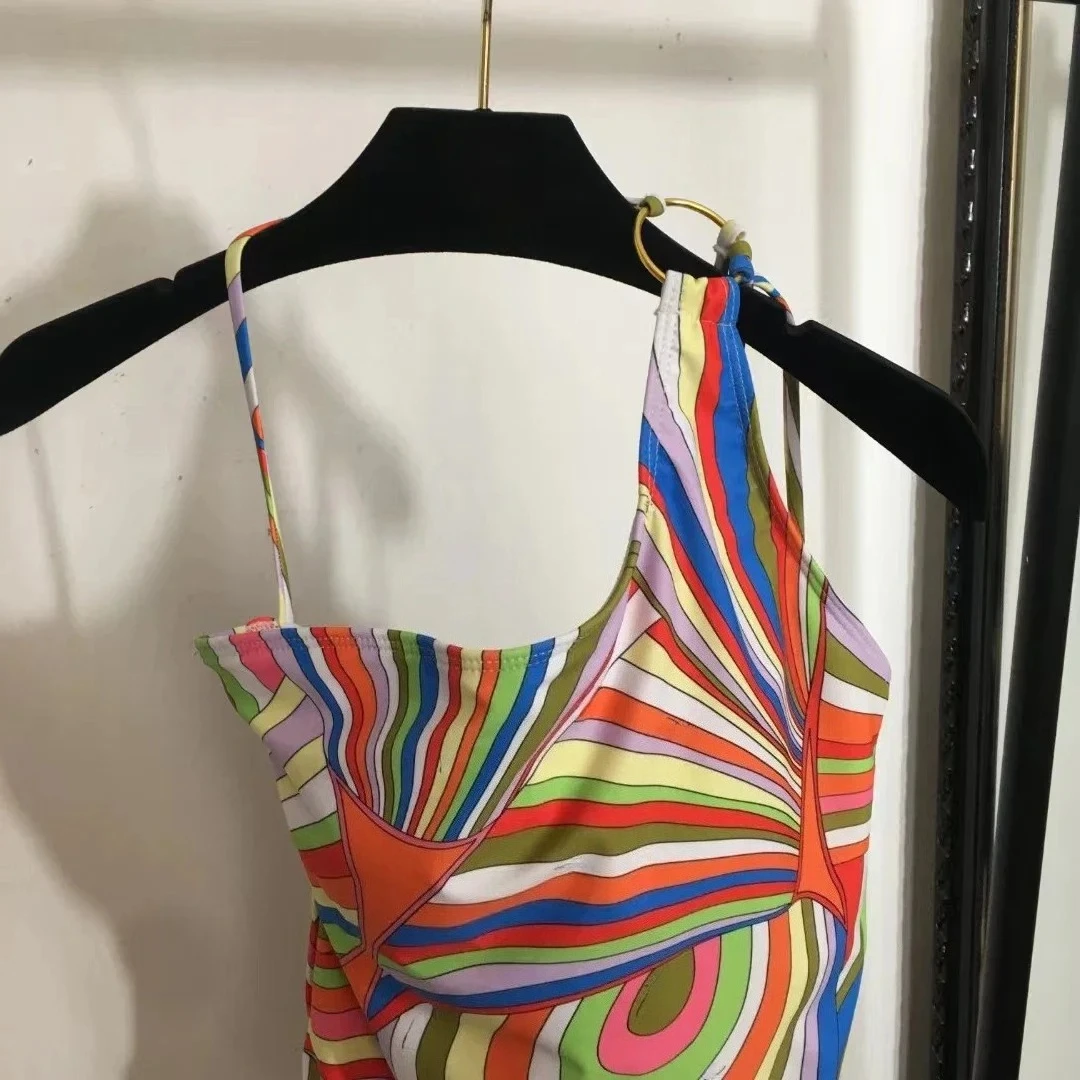 Trajes de baño de una pieza con diseño de lujo europeo para mujer, traje de baño con estampado de letras a rayas, conjuntos de Bikini de playa sexys de marca a la moda para mujer