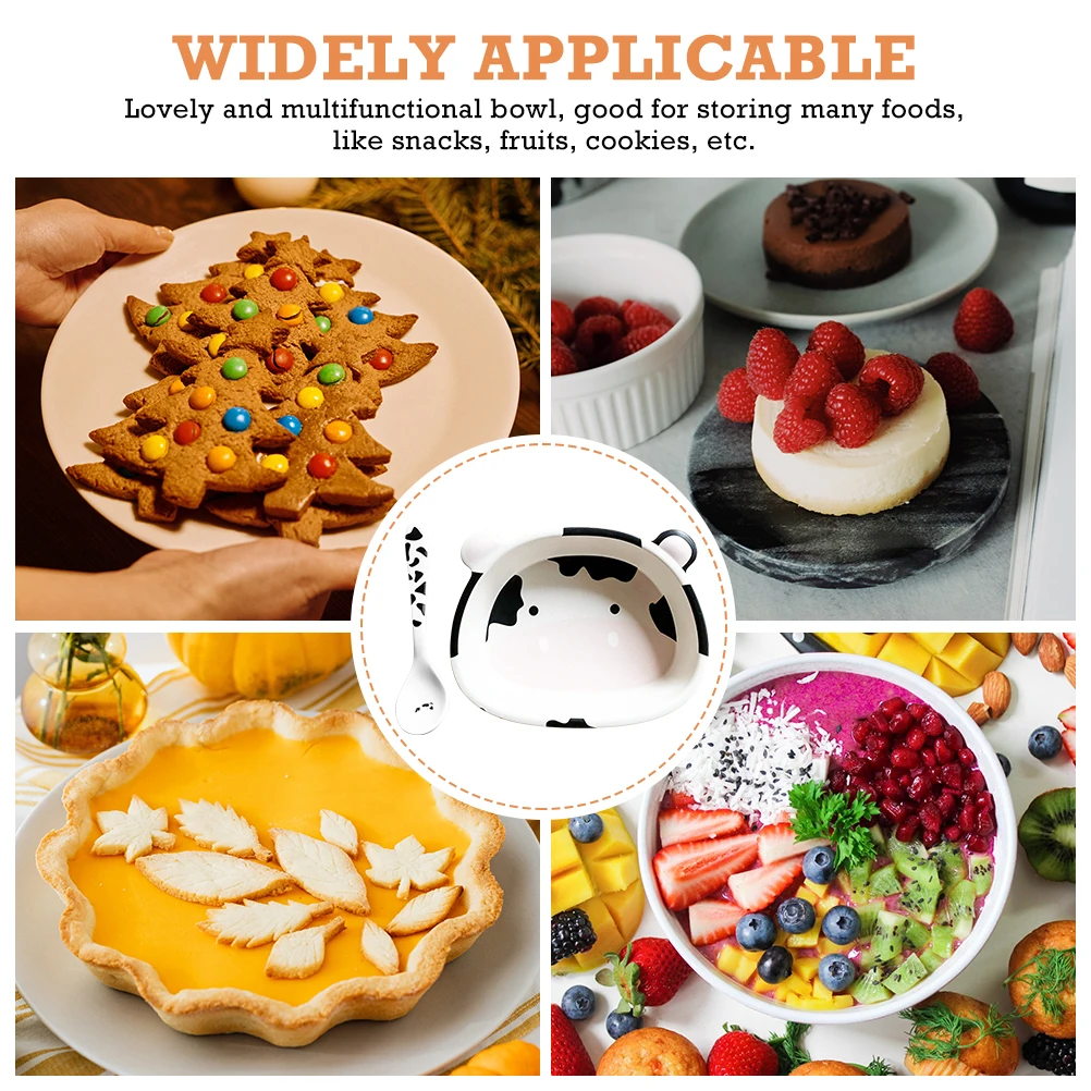 

1 Set Cow Shape Dessert Bowl Food Container Kids Fiber Tableware Bright Color Lightweight Portable Flat Bottom Multifunctional