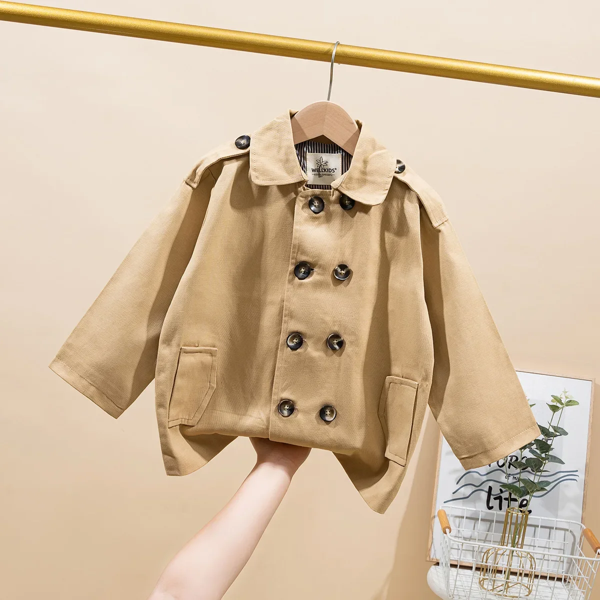 

Children's Double Breasted Trench Coat Autumn Spring Solid Color Jacket For Boys And Girls Kid's Loose Windbreaker Clothes H35