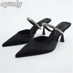 Fashion women's shoes 2023Muller shoes New style diamond chain single shoes Pointed thin heel half drag French high heel sandals