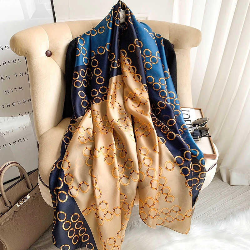 Popular Style 180X90CM Scarves New Design 2024 Square Shawls Luxury Sunscreen Beach Silk Scarf Women The Four Seasons Bandanna