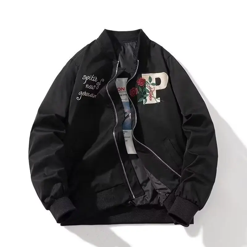Autumn Fashion All-Matching Loose Letter Embroidery Baseball Stand-up Collar Jacket Men